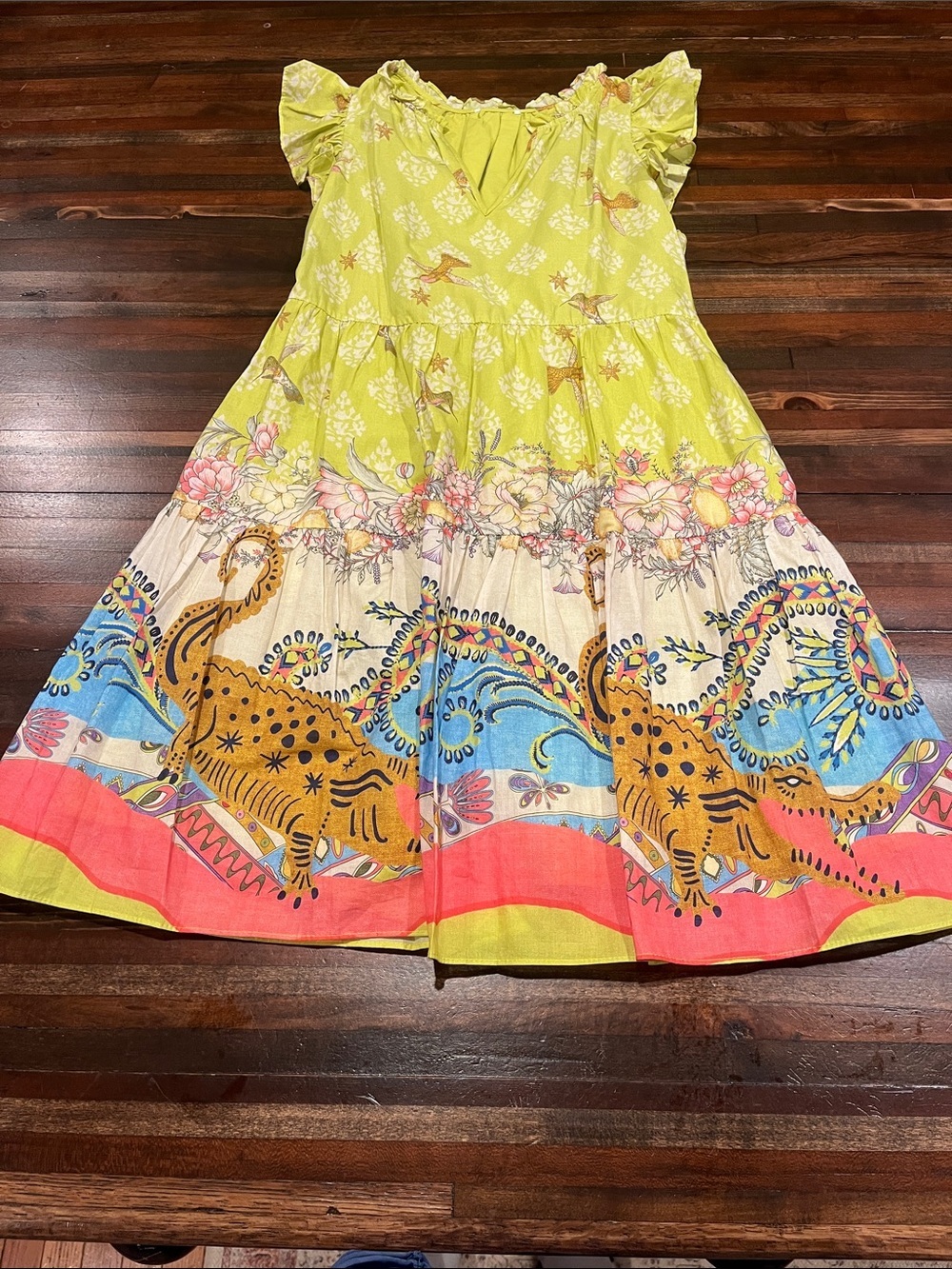 A loves A  Yellow Floral & Animal Print Tiered Dress size small